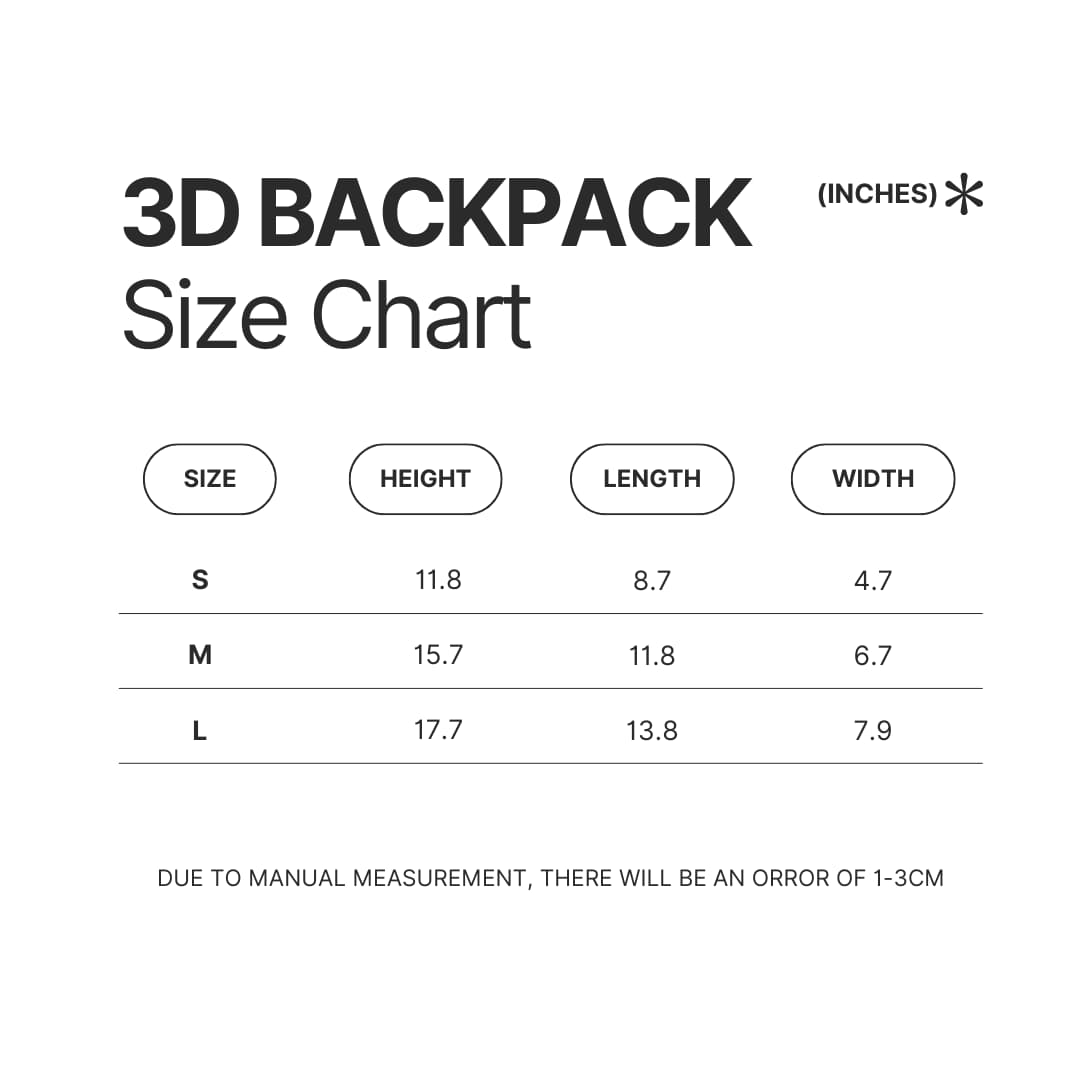 3D Backpack Size Chart - Rottweiler Gifts