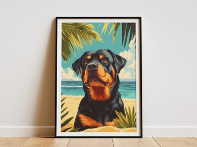Rottweiler Tropical Beach Hawaiian Ocean Wall Art