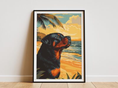 Rottweiler Hawaiian Beach Ocean View Wall Art