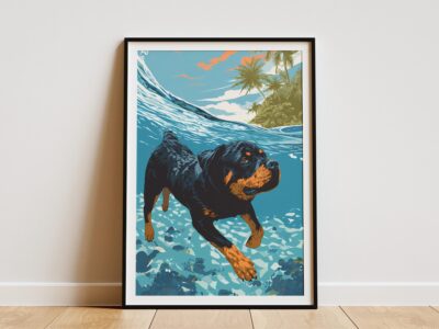 Rottweiler Vibrant Swimming Underwater Tropical Wall Art