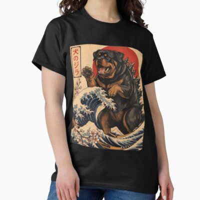 Rottweiler Dogzilla Japanese Wave Art Dog Owner T-shirt