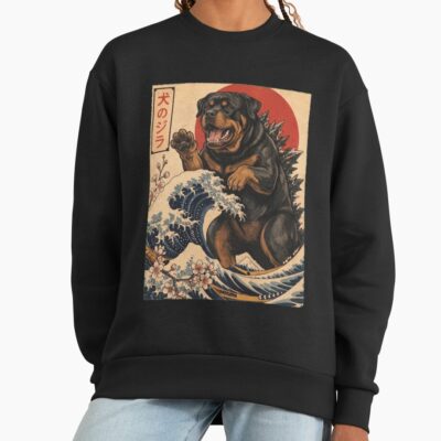 Rottweiler Dogzilla Japanese Wave Art Dog Owner Sweatshirt