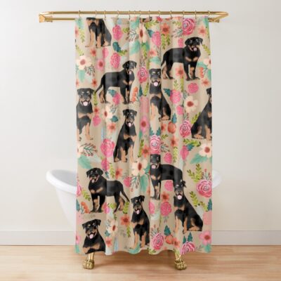 Rottweiler Florals Cute Dog Pattern Pet Friendly Dog Lover Gifts For All Dog Breeds By Petfriendly Shower Curtain