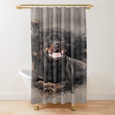 Rottweiler Lying Digital Art Shower Curtain
